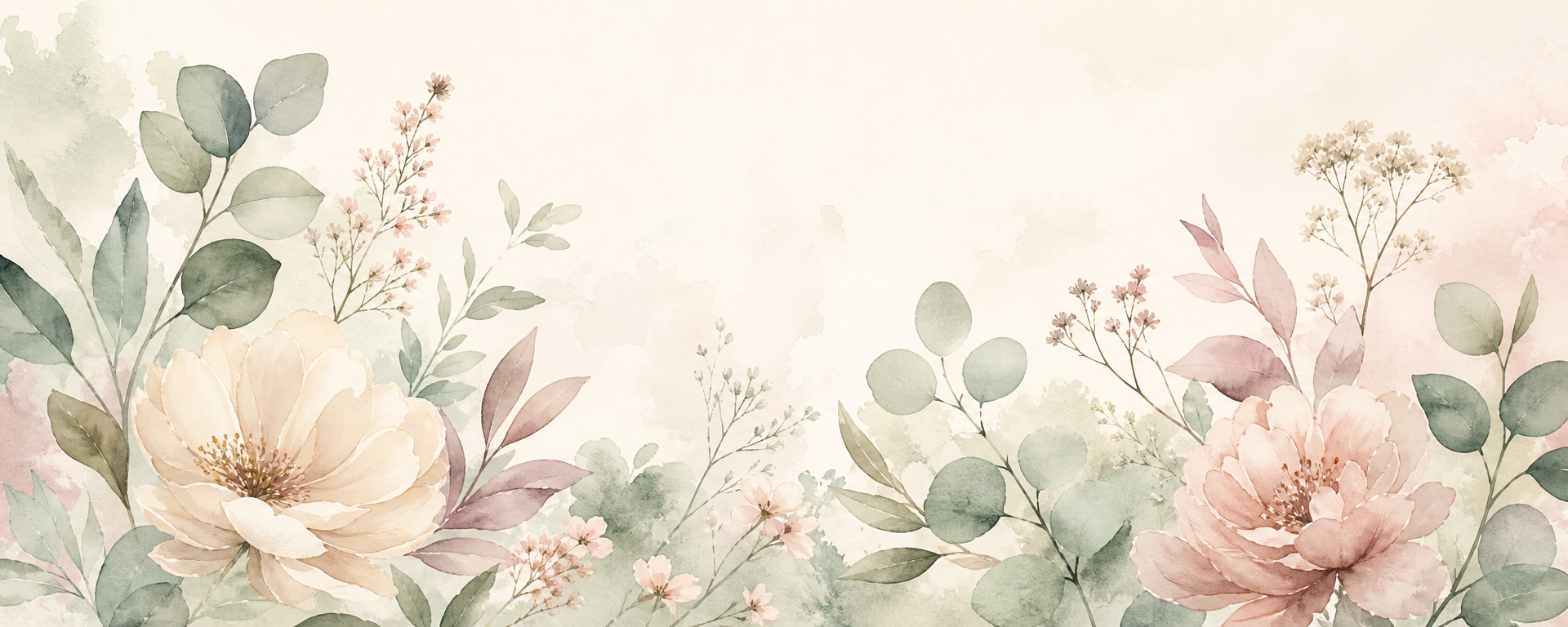 Soft watercolor botanicals in sage and mauve tones